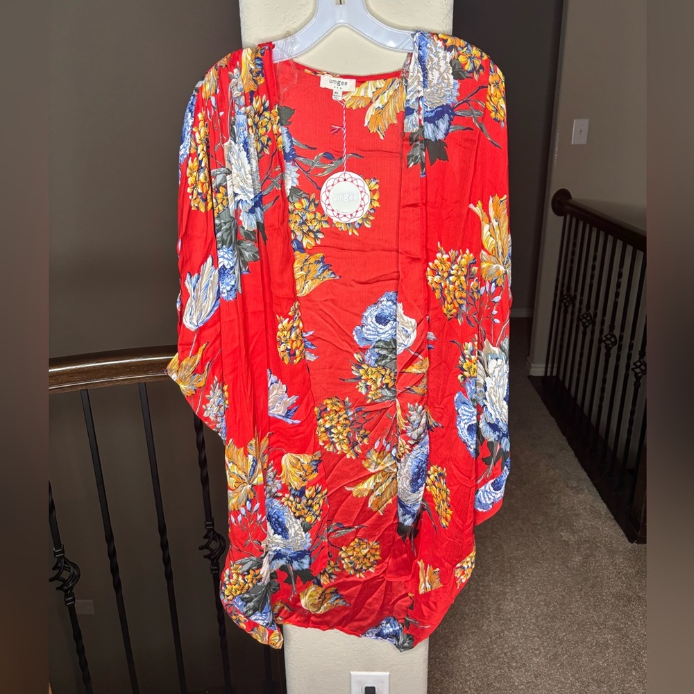 Umgee Red Floral Open-Front Cardigan